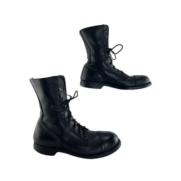 Men's Vintage 91 Black Leather Lace Up Steel Toe Military Combat Boots Size 8.5 - Picture 1 of 9